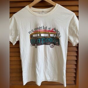 Outer Banks Cream Graphic T-Shirt with Bus Design